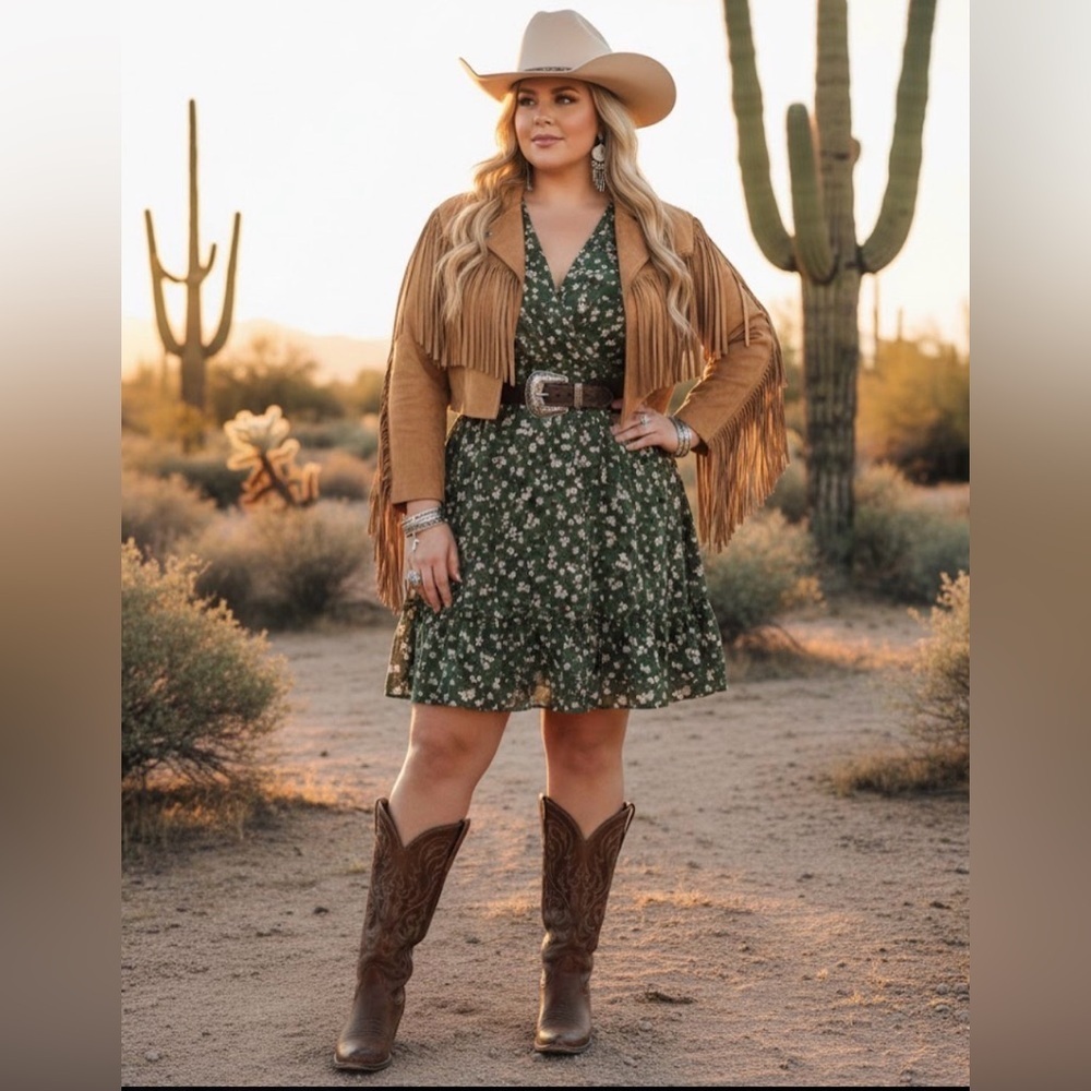 Inspired Hearts green floral dress is a long-sleeved mini dress size 3X